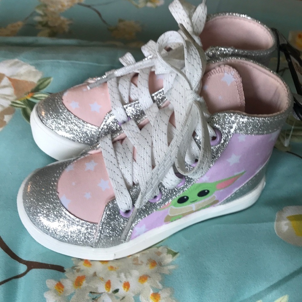 DISNEY Star Wars Mandalorian pink sparkle little girls girl size 10 sneakers.